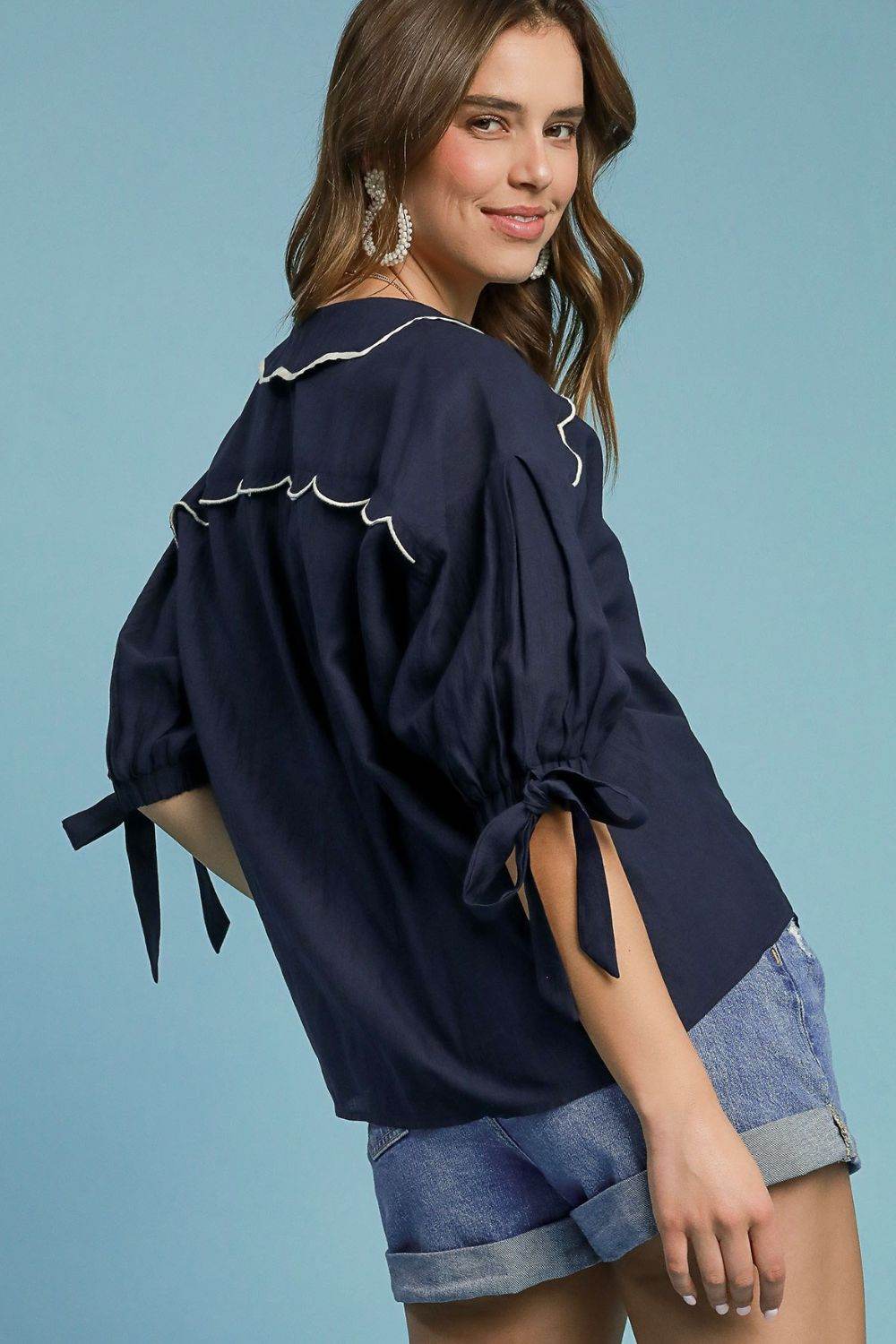 Umgee Full Size Embroidered Detail Button Down Shirt Plus Size - Rosa Apparel