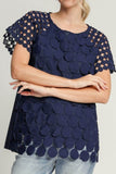 Umgee Full Size Mixed Polka Dot Lace Raglan Sleeve Boxy Cut Top Plus Size - Rosa Apparel