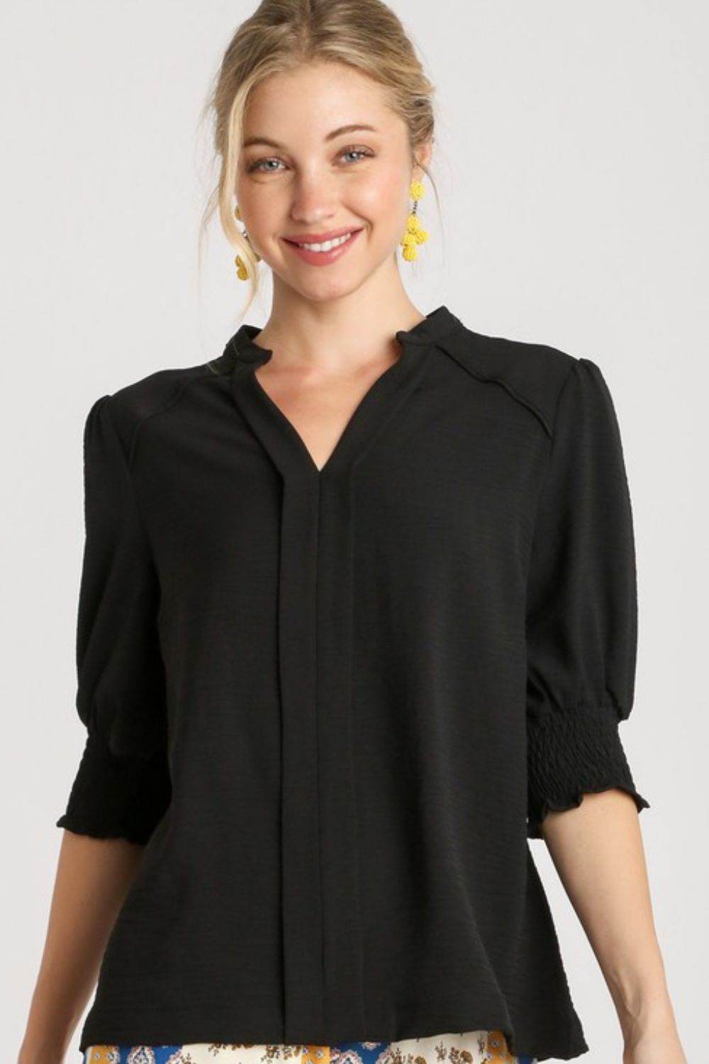 Umgee Full Size Split Neck Boxy Cut Top with Piping Details Plus Size - Rosa Apparel