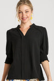 Umgee Full Size Split Neck Boxy Cut Top with Piping Details Plus Size - Rosa Apparel