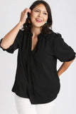 Umgee Full Size Split Neck Boxy Cut Top with Piping Details Plus Size - Rosa Apparel