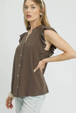 Umgee Linen Ruffle Sleeve Button-Down Shirt - Rosa Apparel