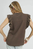 Umgee Linen Ruffle Sleeve Button-Down Shirt - Rosa Apparel