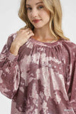 Umgee Metallic Fabric Blouse with Balloon Sleeves - Rosa Apparel
