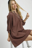 Umgee Notched Shift Dress with Trim Detail - Rosa Apparel
