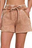 Zenana Acid Wash Fleece Drawstring Shorts With Pockets - Rosa Apparel
