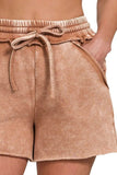 Zenana Acid Wash Fleece Drawstring Shorts With Pockets - Rosa Apparel