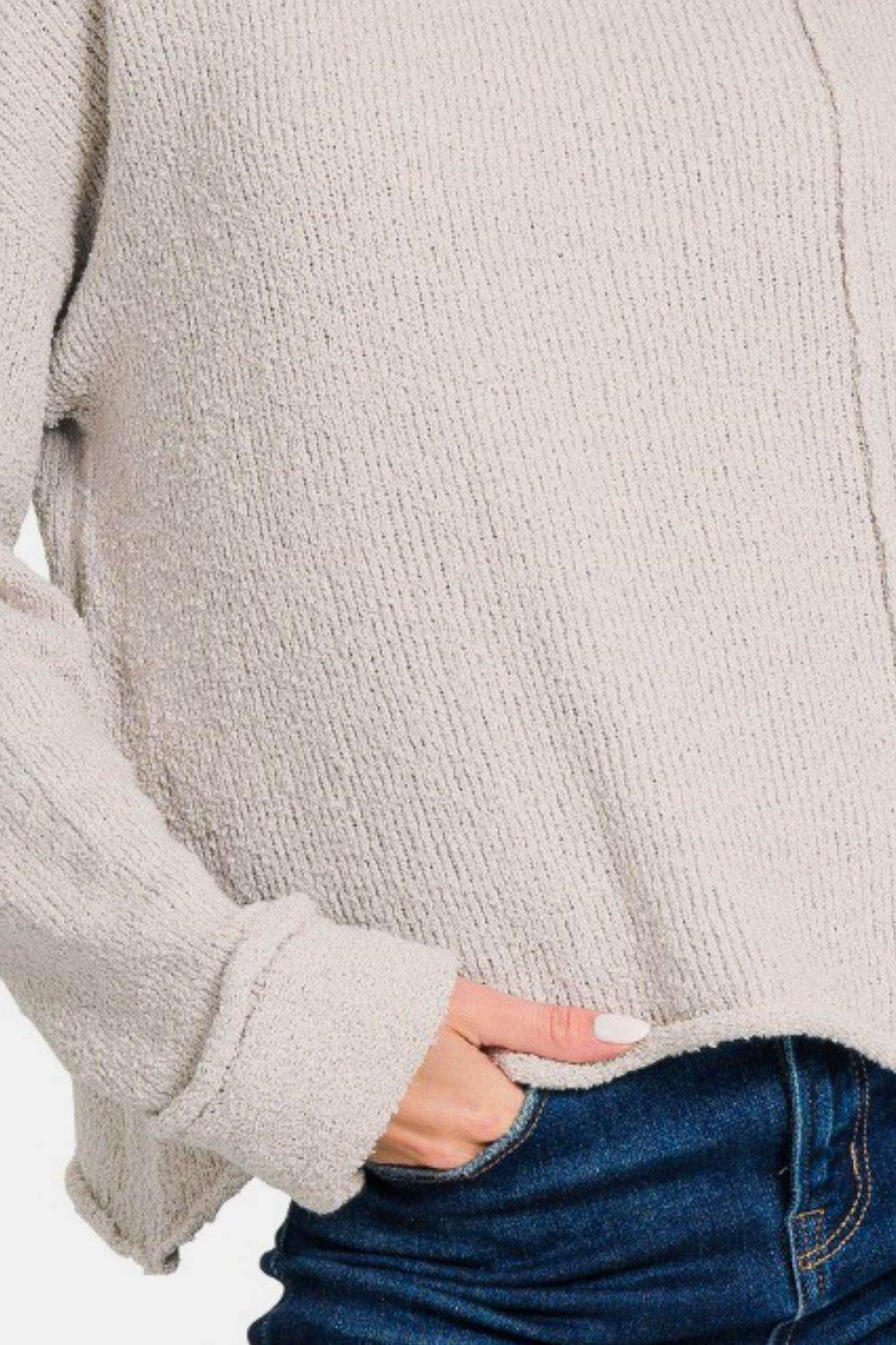 Zenana Asymmetric Hem Drop Shoulder Sweater - Rosa Apparel