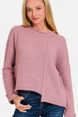 Zenana Asymmetric Hem Drop Shoulder Sweater - Rosa Apparel