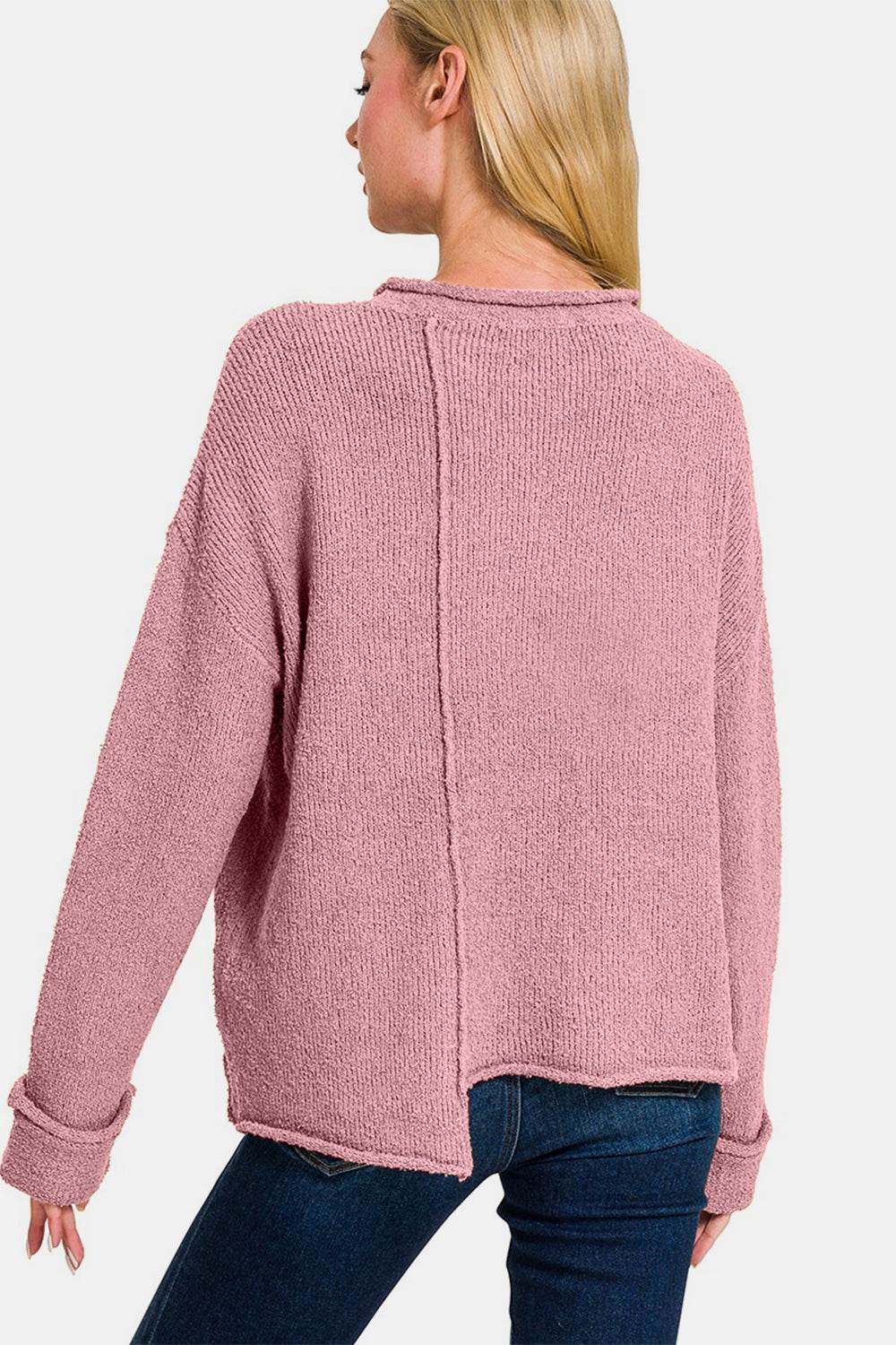 Zenana Asymmetric Hem Drop Shoulder Sweater - Rosa Apparel