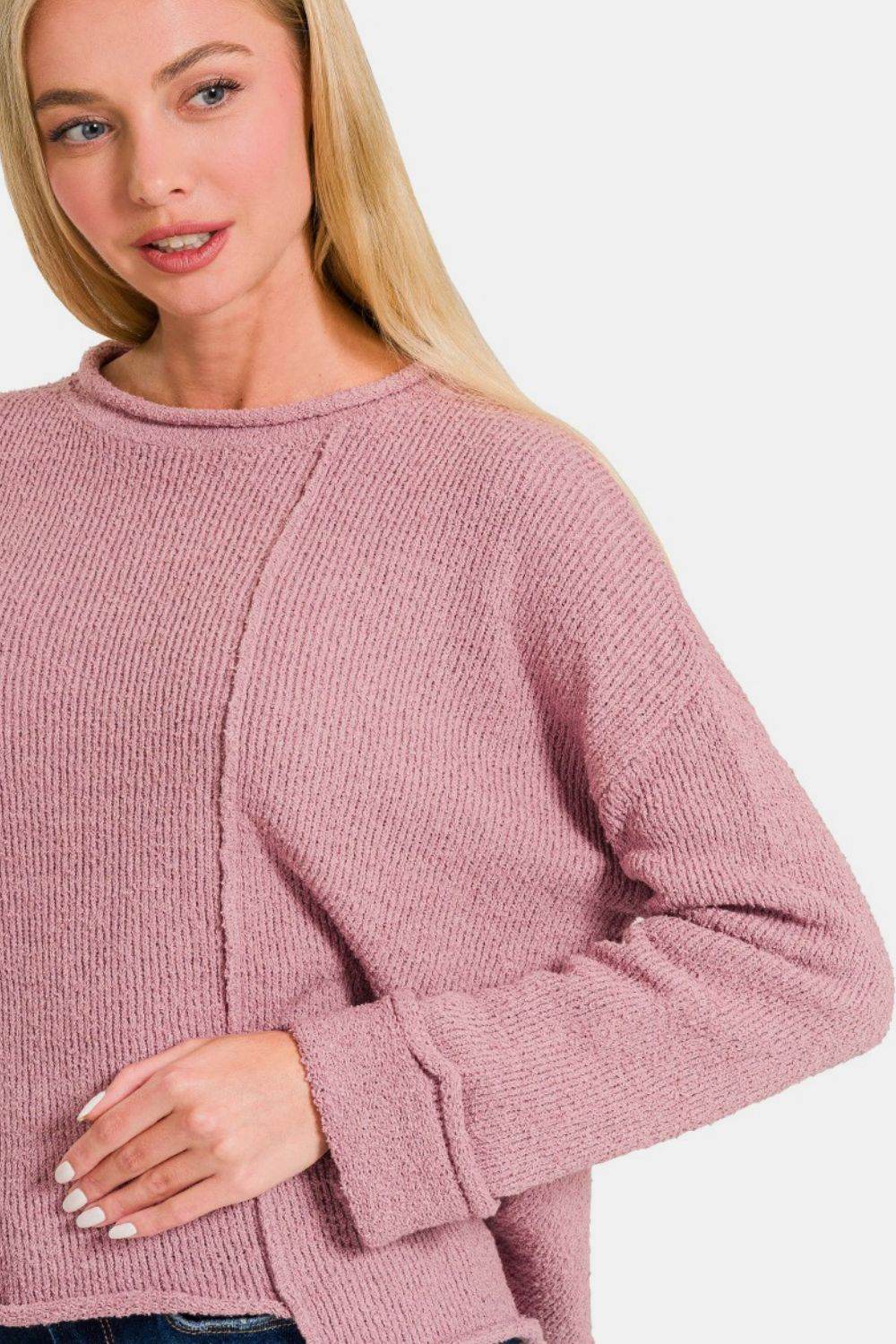 Zenana Asymmetric Hem Drop Shoulder Sweater - Rosa Apparel