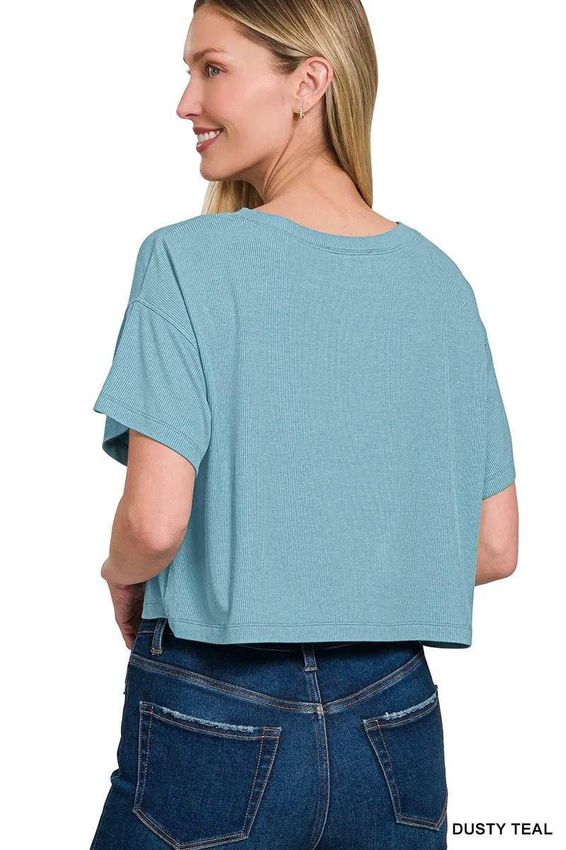 Zenana Ribbed Round-Neck Crop T-Shirt - Rosa Apparel