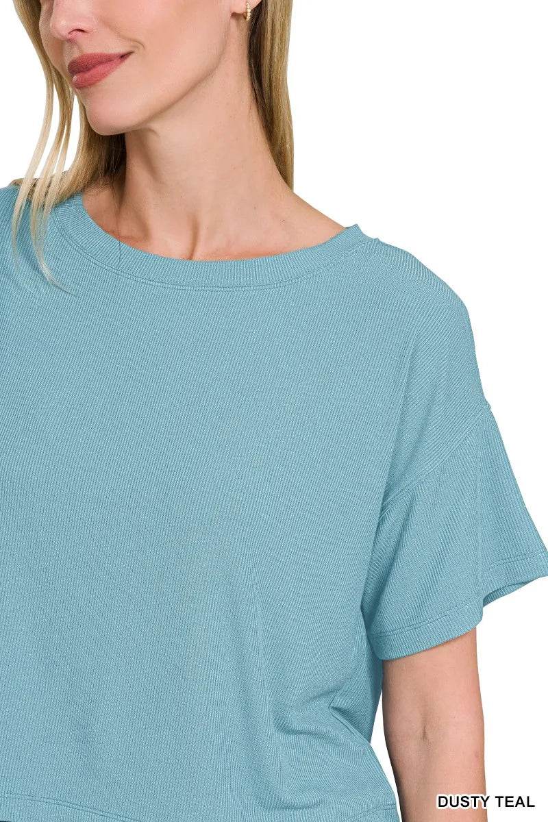 Zenana Ribbed Round-Neck Crop T-Shirt - Rosa Apparel