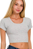 Zenana Ribbed Scoop Neck Crop Short Sleeve Top - Rosa Apparel