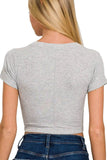 Zenana Ribbed Scoop Neck Crop Short Sleeve Top - Rosa Apparel