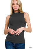 Zenana Ribbed Sleeveless Mock Neck Top - Rosa Apparel