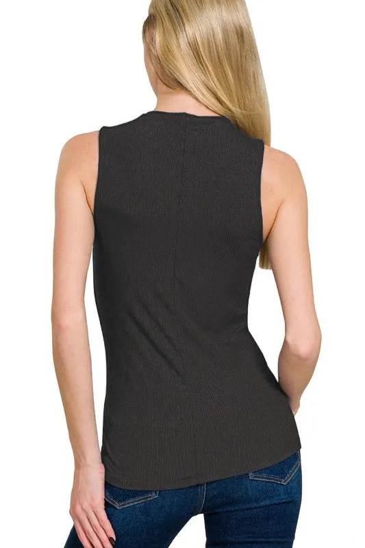 Zenana Ribbed Sleeveless Mock Neck Top - Rosa Apparel