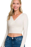 Zenana Ribbed Surplus Waist Band Long Sleeve Top - Rosa Apparel