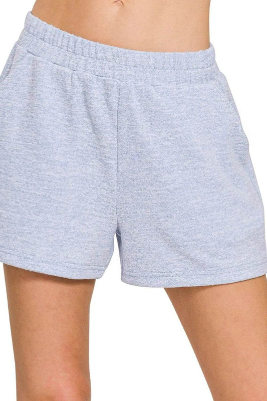 Zenana Soft Melange Hacci Elastic Waist Band Shorts - Rosa Apparel