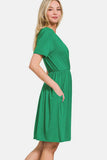 Zenana Surplice Short Sleeve Brushed DTY Dress - Rosa Apparel