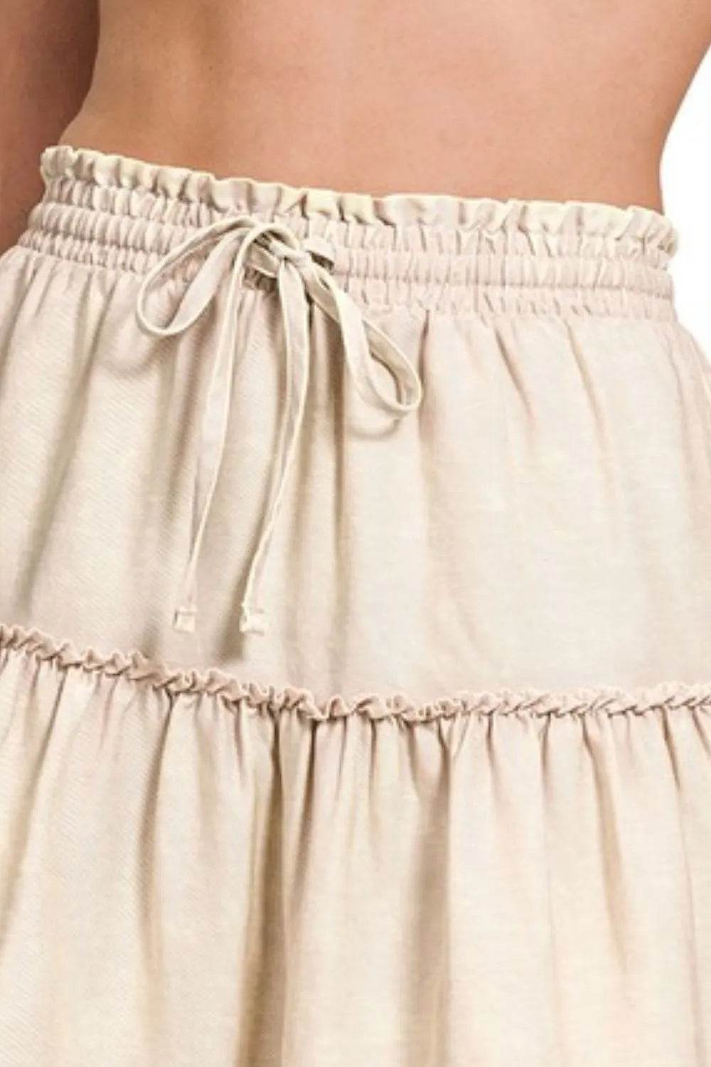 Zenana Tencel Washed Tiered Mini Skirts - Rosa Apparel