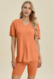 Basic Bae Full Size Ribbed V-Neck Short Sleeve Top and Shorts Set Stretchy Womenswear - Rosa Apparel