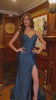 Juliet Jeweled Fitted Gown with V-Neckline and Front Slit JT2619U